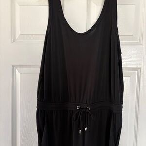 BLACK TANK SILKY JUMPSUIT WITH DRAWSTRING STRETCHY POCKETS H&M NWT L